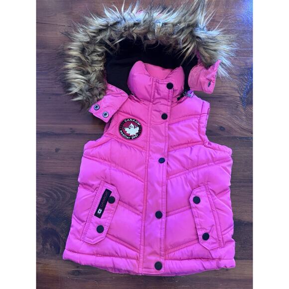 Canada Weather Gear Girls Waterproof Insulated Hooded Vest Pink Size 4 faux fur - Picture 1 of 10